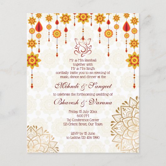 Papier Mehndi sangeet invitation dansant mignon couple in (Dos)