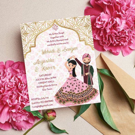Papier Mehndi sangeet rose mariage indien invitation budg