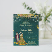 Papier Mehndi sangeet vert invitation du budget du couple (Debout devant)