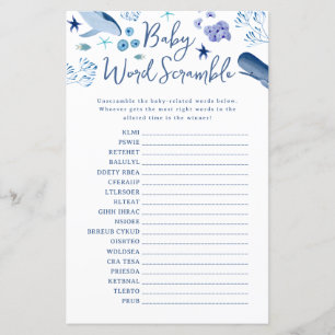 Papier Mélange de mots Bébé Baleine Garçon Bleu Sous la M