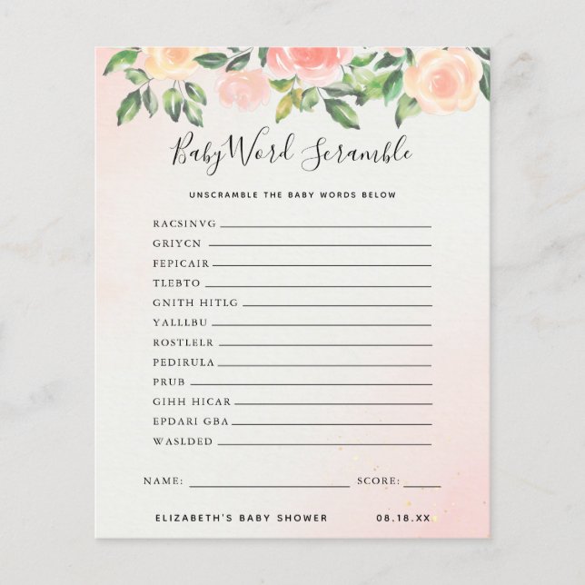 Papier Mélange de mots pour bébé | Jeu de Baby Shower (Devant)