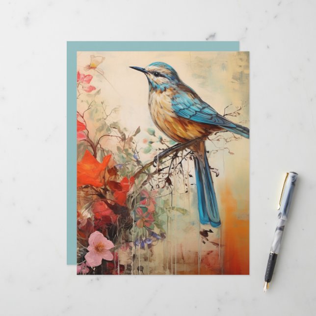 Papier Mélange d'oiseaux bleus (Devant/Arrière en situation)