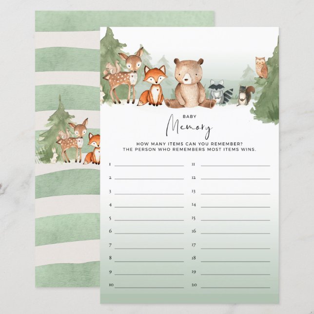 Papier Mémoire du jeu de Baby showers Woodland (Devant / Derrière)