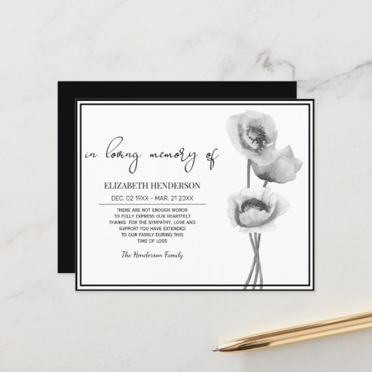 Papier Mémoire/Merci de la sympathie budgétaire. (Devant/Arrière en situation)