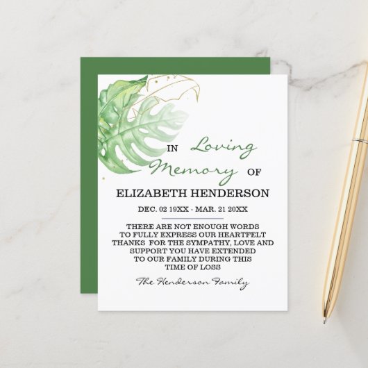 Papier Mémoire/Merci Sympathique. (Devant/Arrière en situation)