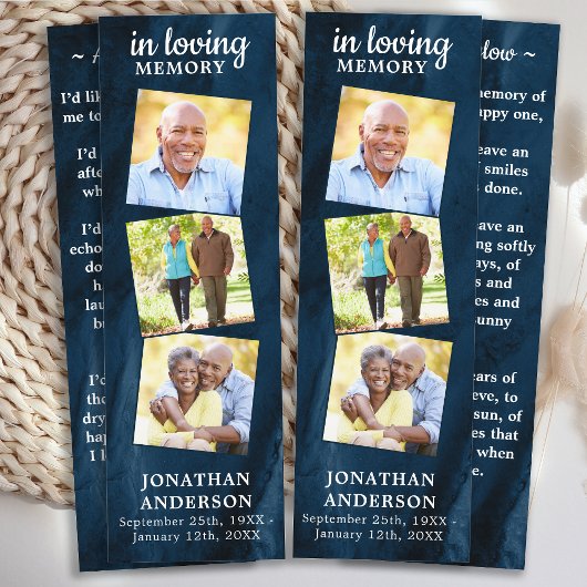 Papier Mémorial 3 Photo Blue Funeral Prière 2 Signets