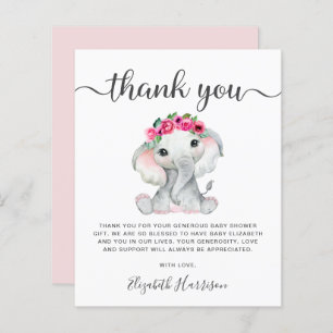 Papier Merci Baby shower rose éléphant