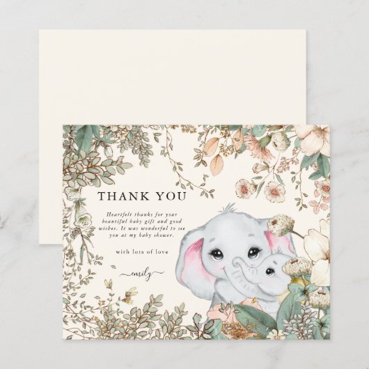 Papier Merci de Baby shower de crème éléphante budgétaire (Devant / Derrière)