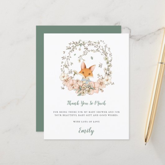 Papier Merci de Baby shower de taille Fox mûre du budget (Devant/Arrière en situation)
