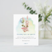 Papier Merci de Baby shower Turquoise Bunny Budget (Debout devant)
