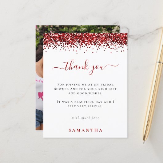 Papier Merci de Fête des mariées photo de Parties scintil (Devant/Arrière en situation)