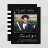 Papier Merci de graduation photo de script noir moderne (Devant / Derrière)