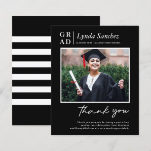 Papier Merci de graduation photo de script noir moderne
