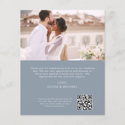 Papier Merci de Mariage de code QR bleu Dusty (Dos)