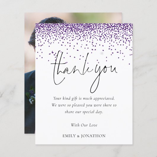 Papier Merci de Mariage photo de Parties scintillant viol (Devant / Derrière)