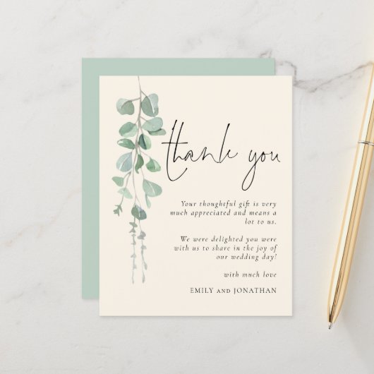 Papier Merci d'ivoire d'Eucalyptus-Sage budgétaire (Devant/Arrière en situation)