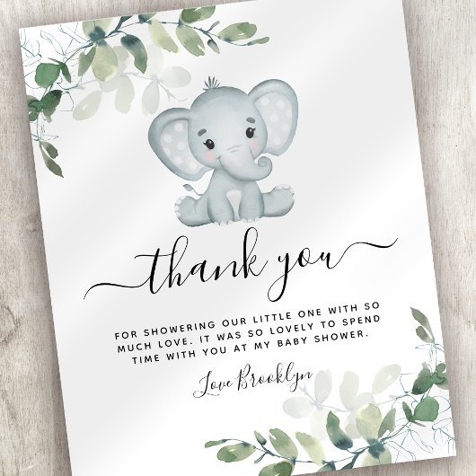 Papier MERCI du Baby shower Eucalyptus Elephant BUDGET
