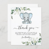 Papier MERCI du Baby shower Eucalyptus Elephant BUDGET (Devant / Derrière)