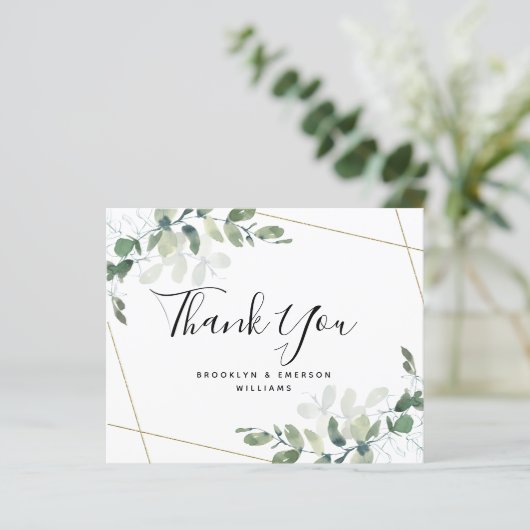 Papier MERCI du Mariage de feuillage vert Eucalyptus BUDG (Debout devant)