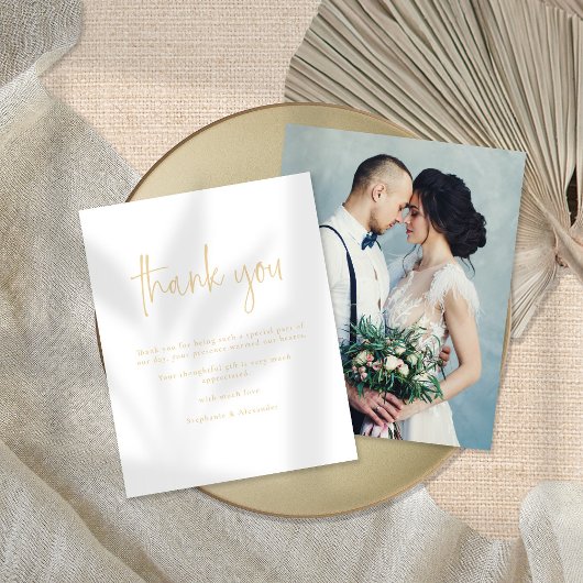 Papier Merci Mariage de script Gold Photo Budget
