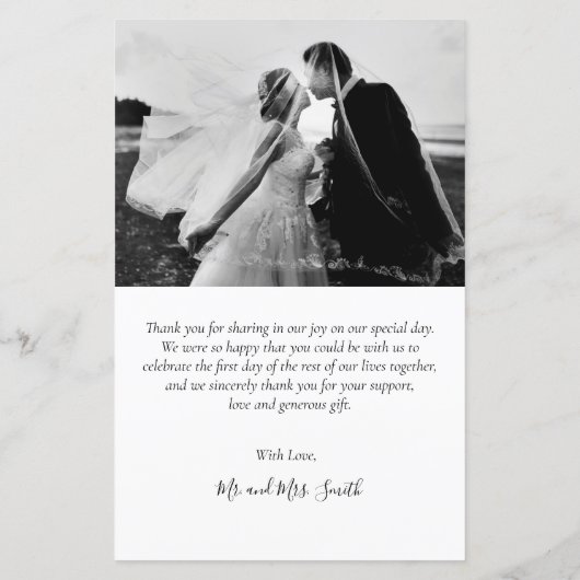 Papier Merci Mariage de script photo Budget 3 (Dos)