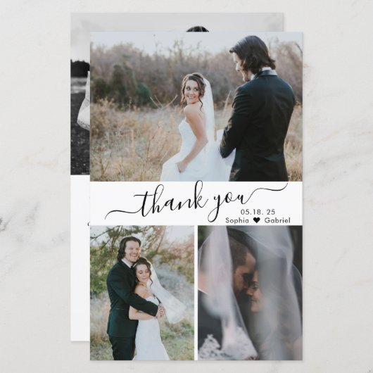 Papier Merci Mariage de script photo Budget 3 (Devant / Derrière)