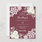 Papier Merlot faire-part de mariage en dentelle blanche b (Devant)
