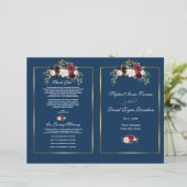 Papier Merlot Floral Navy Blue Gold Frame Wedding Program (Debout devant)