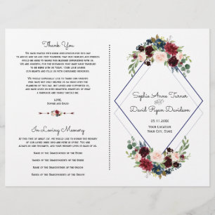 Papier Merlot géométrique Marine Blue Floral Wedding Prog