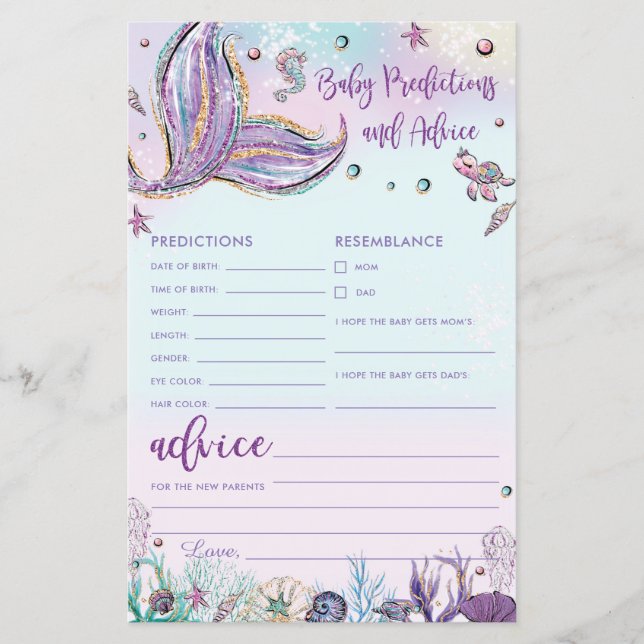 Papier Mermaid Baby Predictions & Conseils Douche Jeu (Devant)