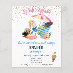 Papier Mermaid Gold Confetti Pool Party Anniversaire Invi