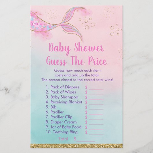 Papier Mermaid Pink Gold Baby shower Devinez Le Jeu De Pr (Devant)