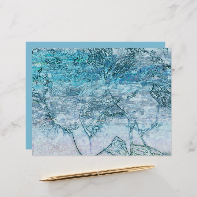 Papier Mermaid Turquoise Vert Nautique Vagues Océan Décou (Devant/Arrière en situation)