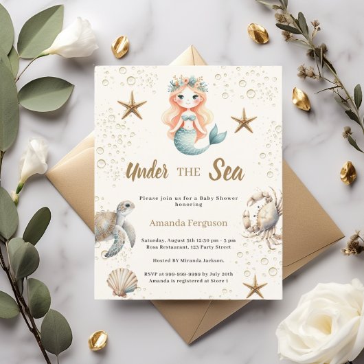 Papier Mermaid Under the sea Baby Shower invitation