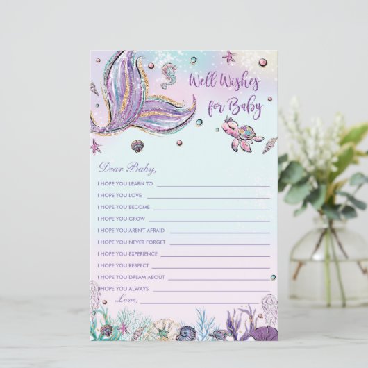 Papier Mermaid Well Wings for Baby shower Activity Card (Debout devant)