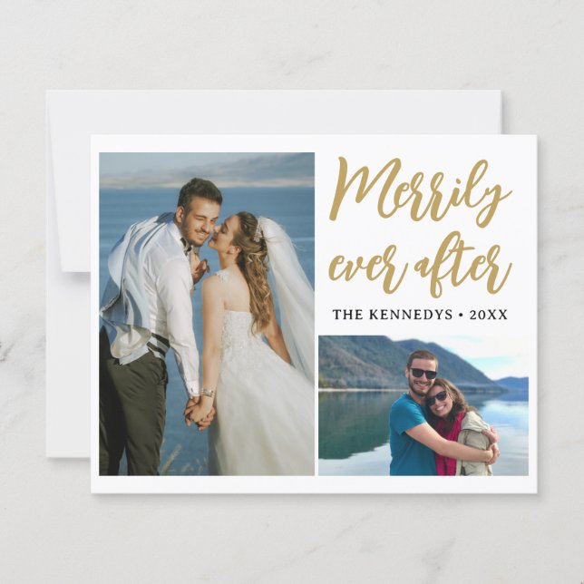 Papier Merrily Jamais après 2 Mariage photo Faire-part (Devant)