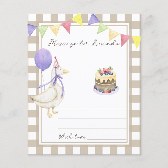 Papier Message de capsule temporelle d'anniversaire d'oie (Devant)