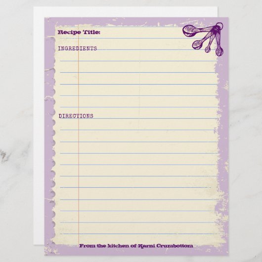 Papier Mesure cuillères cuisson boulangerie recette perso (Devant / Derrière)