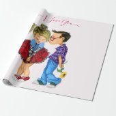 Papier met cadeautjes voor paraplu's - Ik hou van (Uitgerold)