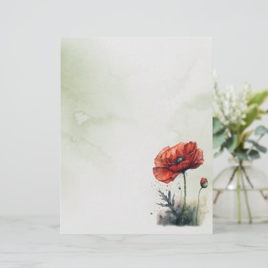 Papier met rode papavervormig Waterverf Briefhoofd (Staand voorkant)
