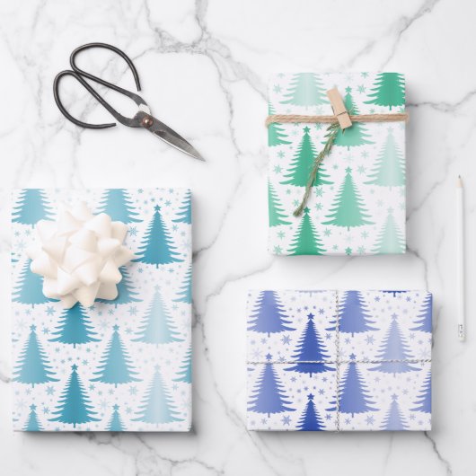 Papier métallique bleu vert Pine Arbres (Recto)