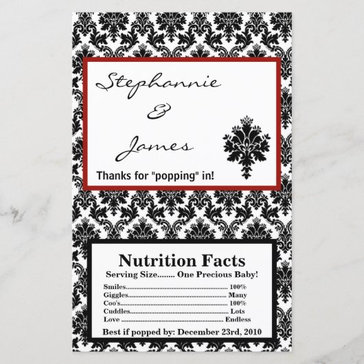 Papier Microwave Popcorn Wrapper Black Red Damask (Devant)