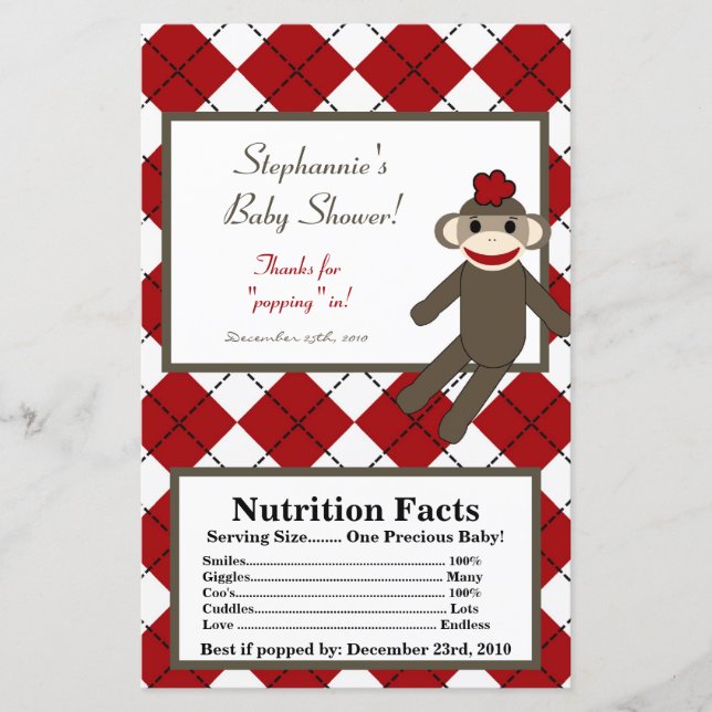 Papier Microwave Popcorn Wrapper Red Sock Monkey (Devant)