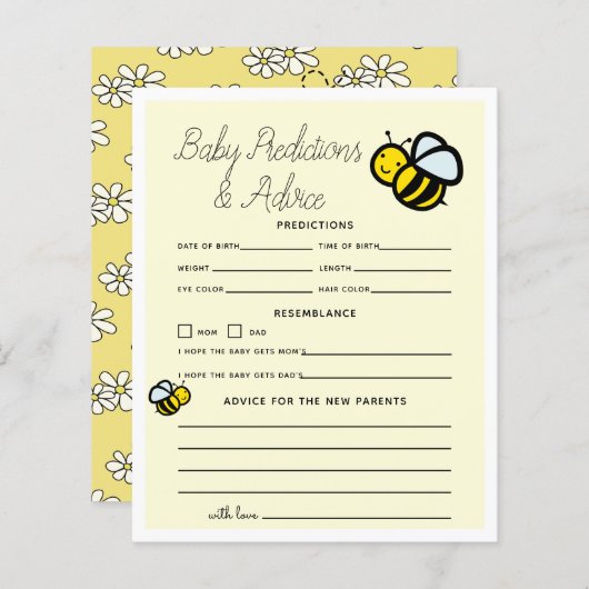 Papier Miel Bee Jaune Baby Prédictions et conseils (Devant / Derrière)