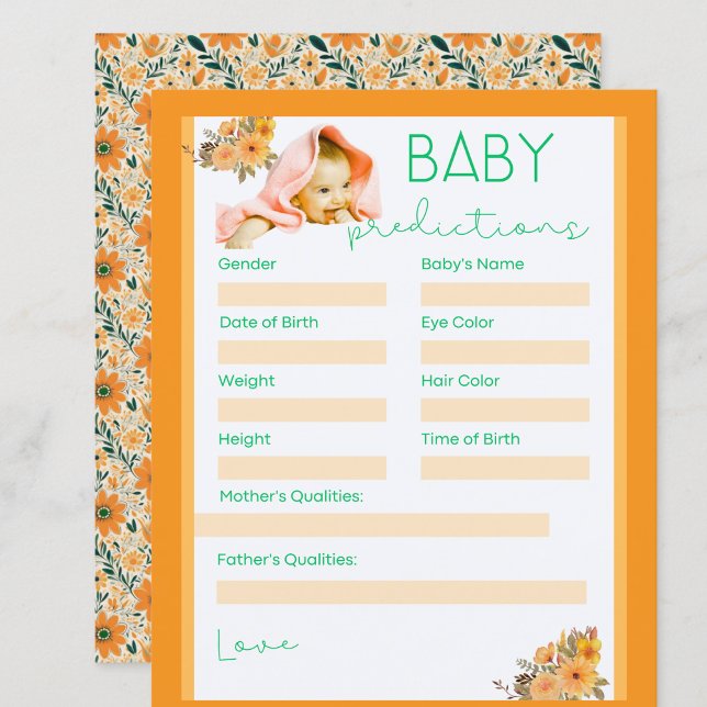 Papier mignon fleurs orange baby shower de prédiction jeu (cute wild flowers orange baby shower game baby prediction .)
