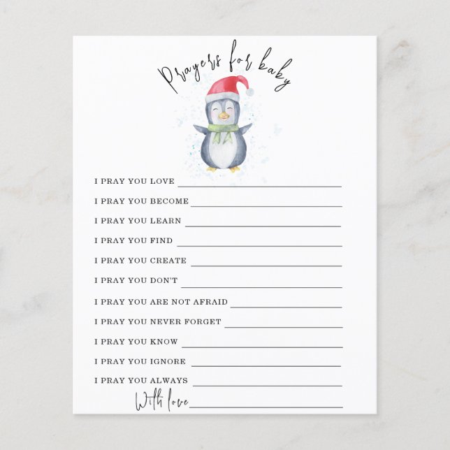 Papier Mignon Pingouin - Jeu de fête | prières pour bébé (Devant)