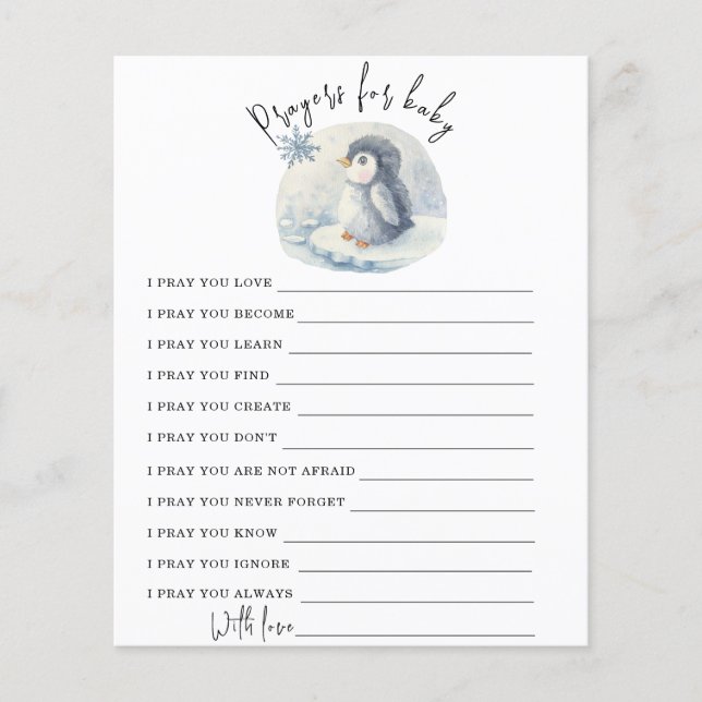Papier Mignon Pingouin - Jeu de fête | prières pour bébé (Devant)