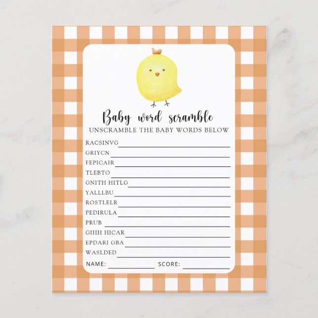 Papier Mignon poussin - Jeu de mots mêlés pour bébé (Devant)