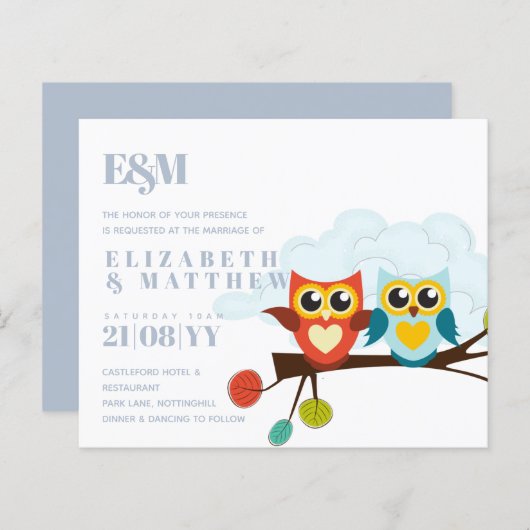 Papier Mignonette OWLS Mariage à thème Bleu orange (Devant / Derrière)