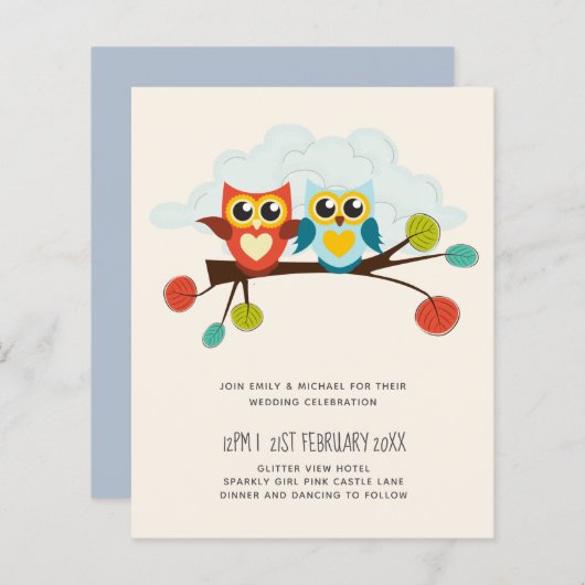 Papier Mignonette OWLS Mariage à thème Bleu orange (Devant / Derrière)